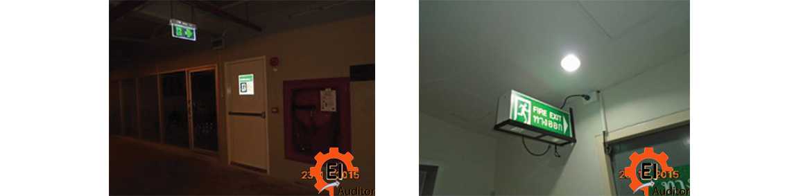 ตรวจสอบเครื่องหมายและไฟป้ายบอกทางออกฉุกเฉิน